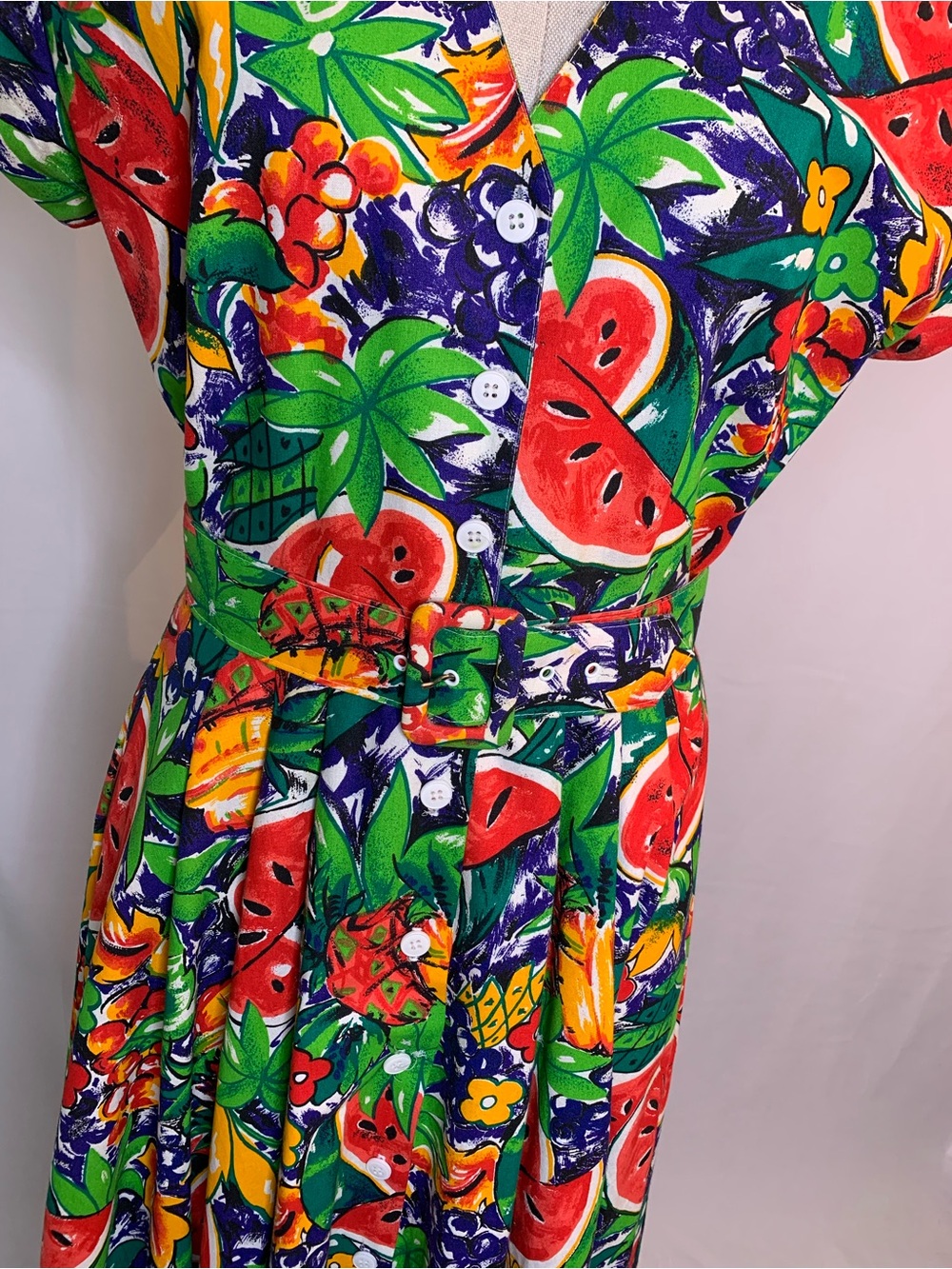Vintage Carol Anderson Cali. Dress Women’s 11/12 L Fruit Maxi Button USA 80 90s - Picture 7 of 15
